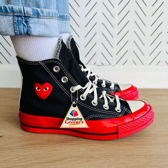 ❤️NEW Women Sz 10.5 CONVERSE CDG Hearts Chuck 70 Comme des Garcons Black A01793C - Picture 2 of 13
